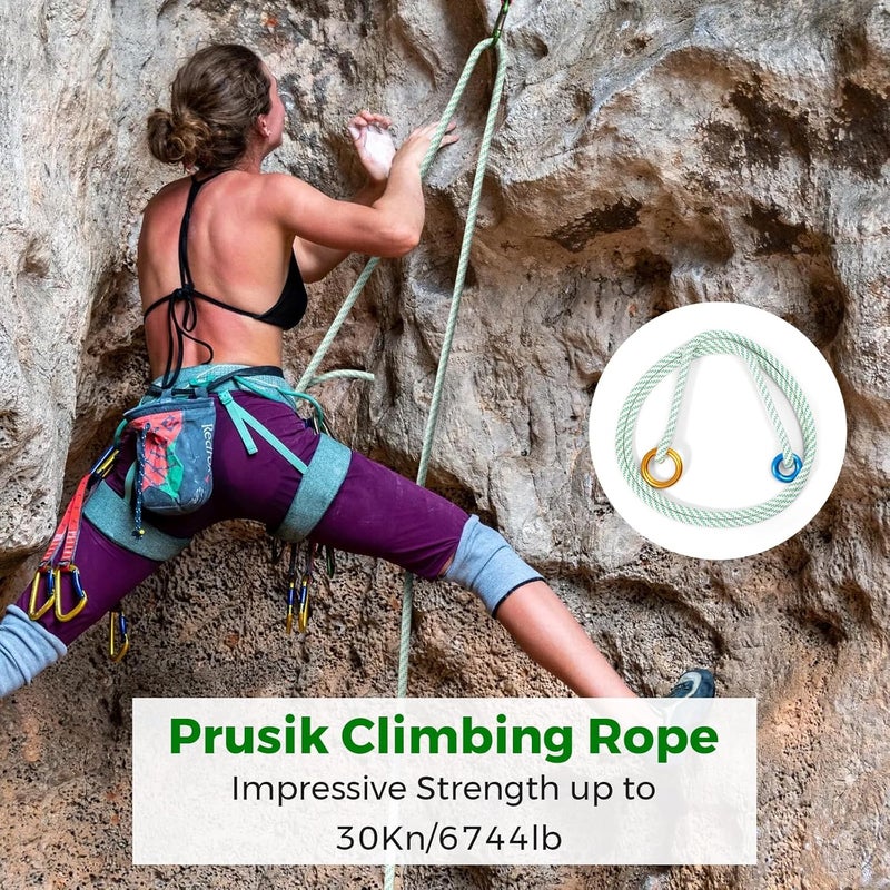KINGTLE 12mm Heavy Duty Prusik Climbing Rope & Cord Set - 30kN Main Rope + 8kN Friction Cord, Zero-Slip Grip, 100% Polyester for Rock Climbing, Arborist & Rescue, 90cm/120cm/250cm (120CM) - Image 5